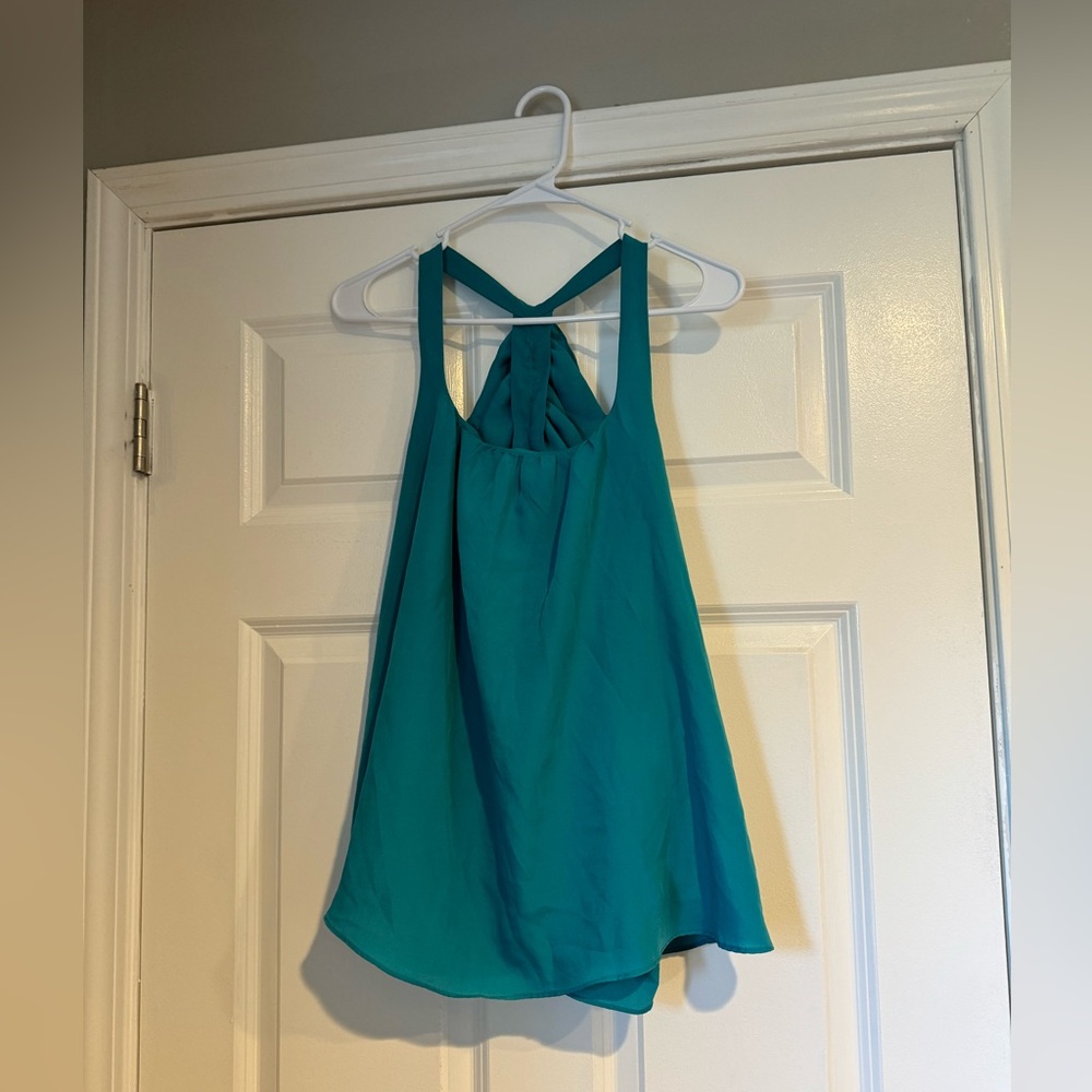 Teal tank top with ruffle back